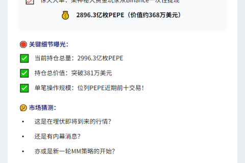 "巨鲸从Binance提现2896亿PEPE"