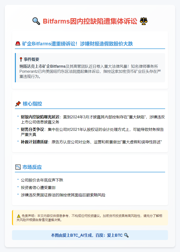 Bitfarms因内控缺陷遭集体诉讼