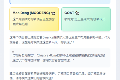 Binance Alpha新增MOODENG与GOAT