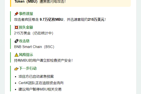 BSC链Mobius Token遭攻击损失215万