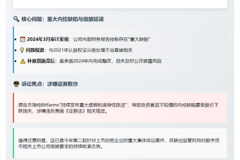 "Bitfarms因内控缺陷遭集体诉讼"