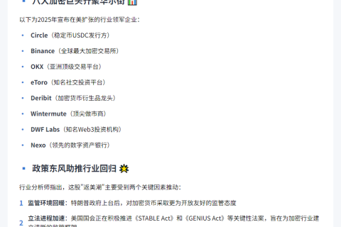 2025年8家加密巨头进军美国