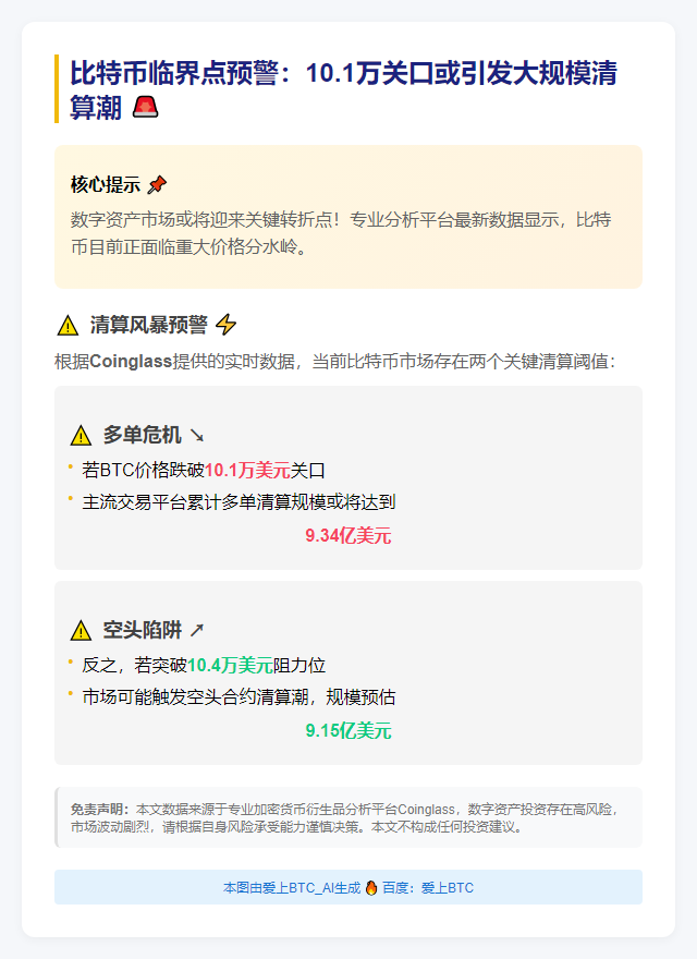 比特币若跌破10.1万，CEX多单清算将达9.34亿