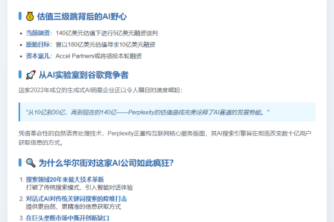 AI独角兽Perplexity估值冲至140亿