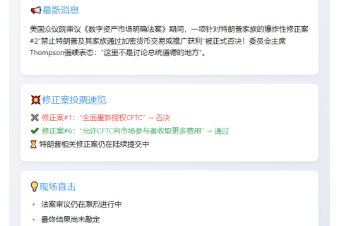 CLARITY法案修正案否决:特朗普禁加密获利受阻