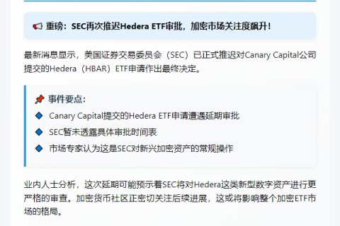 SEC推迟Canary Hedera ETF审批
