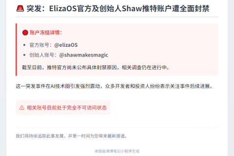 ElizaOS及创始人Shaw推特账号被冻结