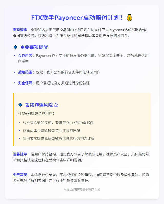 FTX与Payoneer合作发放赔付