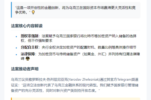 乌克兰提交加密资产储备法案
