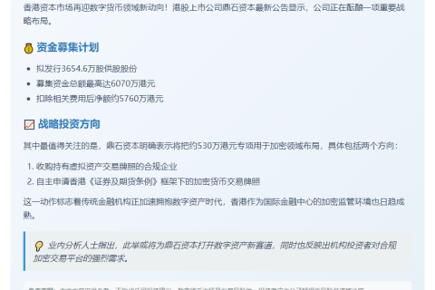 鼎石资本募资530万港元收购虚拟资产业务