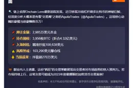 "巨鲸20倍做多比特币或为AguilaTrades"
