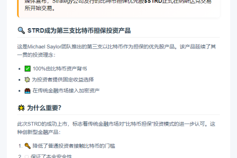 STRD登陆纳斯达克，比特币优先股添第三支