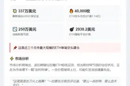 巨鲸增持ETH空头至4万枚，浮亏超250万美元