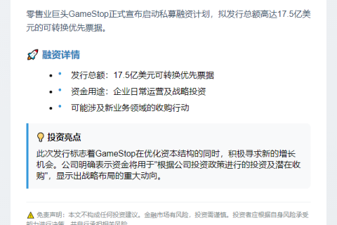 GameStop拟私募17.5亿美元可转债