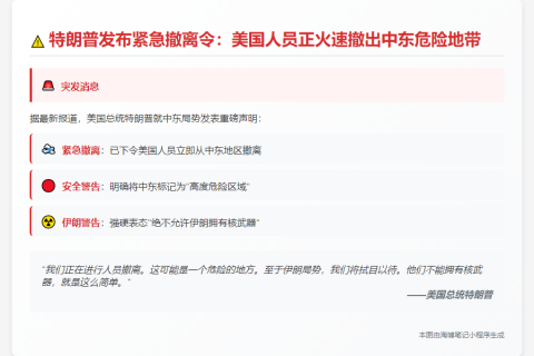 特朗普：美国撤离中东人员，地区危险