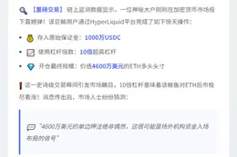 鲸鱼10倍ETH多单持仓4600万美元