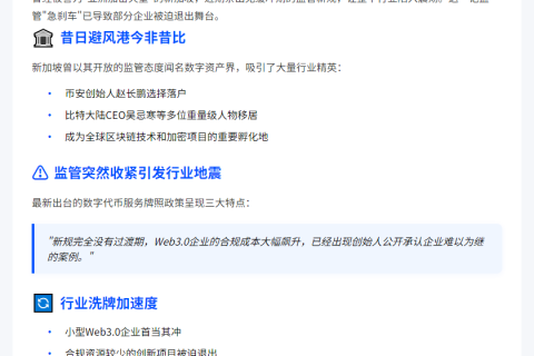 新加坡加密新规加速行业洗牌，多家公司运营受阻