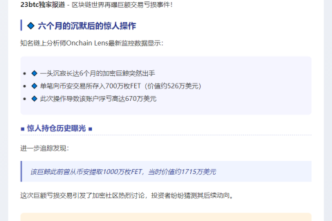 巨鲸抛售700万FET，亏损670万美元