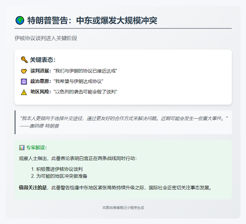 特朗普警告中东或现大规模冲突