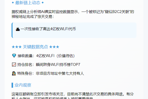 "B2C2关联地址获4亿WLFI"