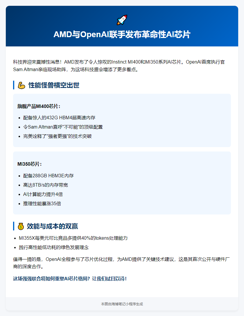 AMD与OpenAI联手发布AI芯片，性能提升35倍