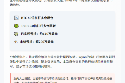 Wynne遭清算，BTC、PEPE亏损170万