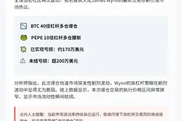 Wynne遭清算，BTC、PEPE亏损170万