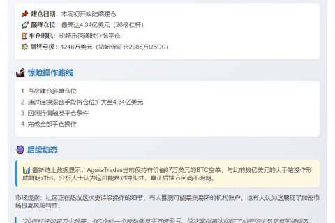 20倍杠杆做多BTC爆仓 亏损1248万美元
