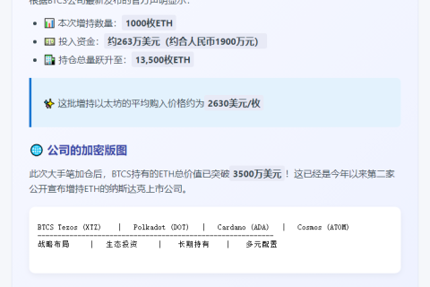 BTCS斥资263万美元增持1000枚ETH
