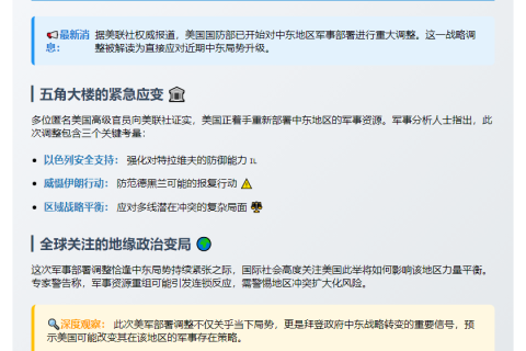 美媒：美军调整中东军事部署