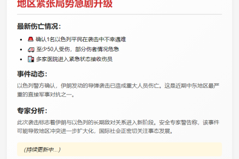 伊朗导弹袭以致1死50伤