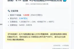 ETH巨鲸8小时抛售1692枚