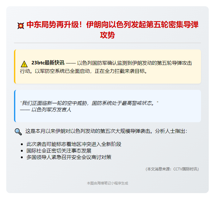 伊朗对以发动第五轮导弹袭击