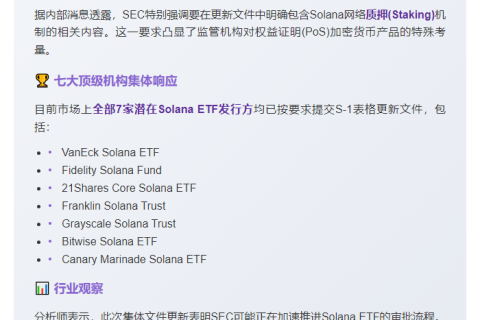 Solana ETF七家发行方更新S-1纳入质押