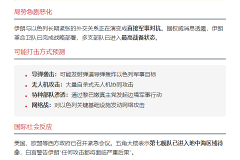 伊朗将数小时内猛烈攻击以色列