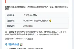 巨鲸转出1515万枚ENA，价值448万美元