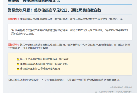 美联储：关税通胀影响尚难定论