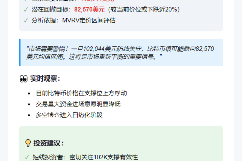 BTC若失守102,044美元支撑位，恐跌至82,570