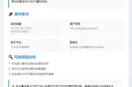 1237万USDT遭Tron链冻结