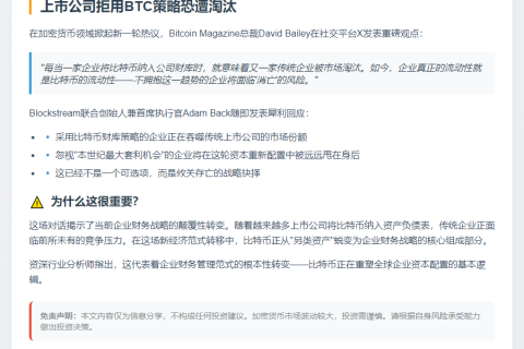 上市公司拒用BTC策略恐遭淘汰