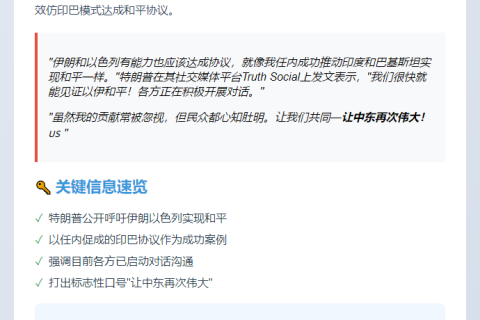 "特朗普：中东需协议 再现伟大"