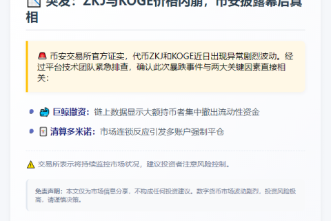 币安：ZKJ、KOGE暴跌因大户撤资与连环清算