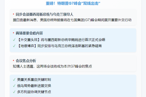 特朗普G7峰会晤辛鲍姆、泽连斯基