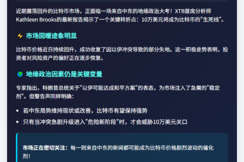 分析：中东动荡或致比特币跌破10万美元
