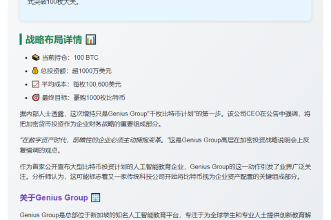 Genius Group持100比特币 目标千枚