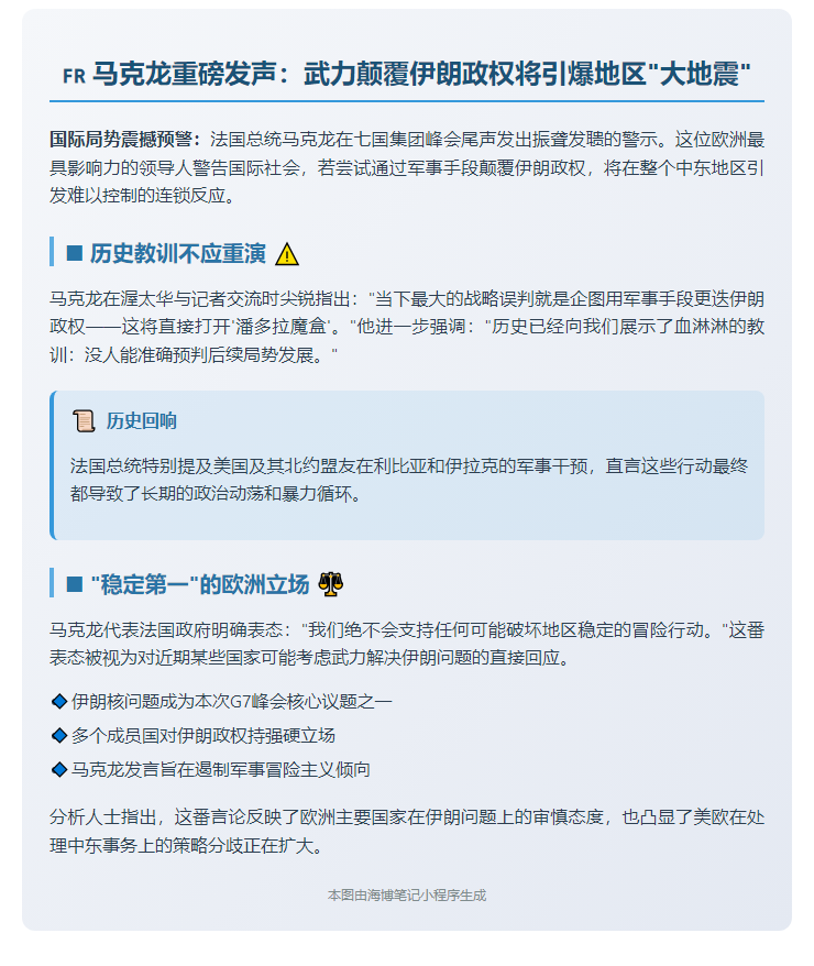 马克龙警告：伊朗政权更迭或致地区混乱