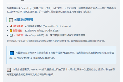 GameStop完成22.5亿美元可转换票据发行