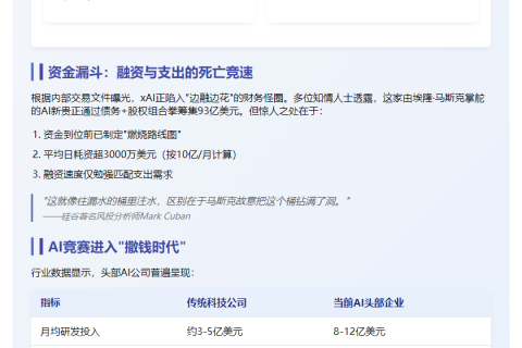 "xAI月烧10亿，马斯克筹资不敌烧钱速度"