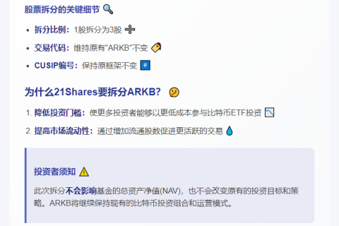 ARK比特币ETF将6月16日拆股
