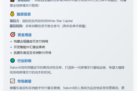 SaturnX融资300万美元推进稳定币跨境支付